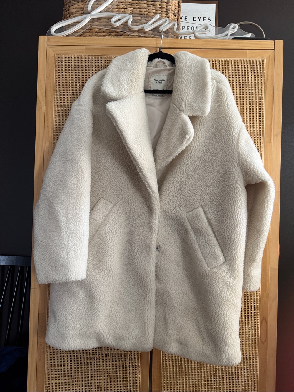 Abercrombie & Fitch Ivory Teddy Shearling Coat